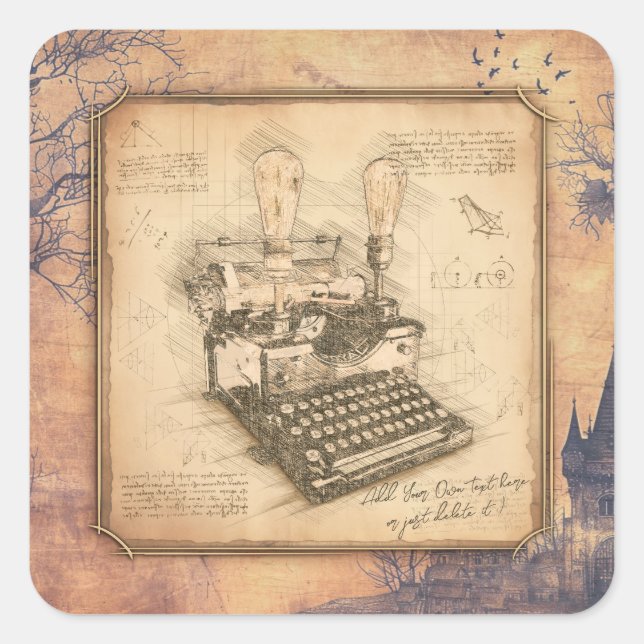 Alte Vintage Schreibmaschine. Autor/Schriftsteller Quadratischer Aufkleber (Vorderseite)