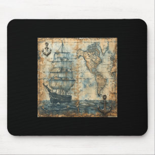 Alte Vintage Seekarte Piratenschiff Segelboot Meer Mousepad