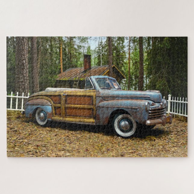 Alte Vintage Ställe finden Auto Woody Cabrio Puzzle (Horizontal)