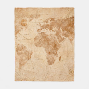 Alte Vintage-Weltkarte Illustrationskarte, Welt,  Fleecedecke