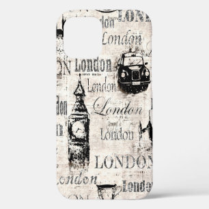 Alte Vintage-Zeitungspapier London Grunge Collage iPhone 12 Hülle