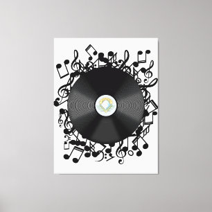 Alte Vinyl-Schallplatte und Noten Leinwanddruck