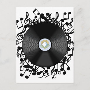 Alte Vinyl-Schallplatten und musikalische Noten Postkarte