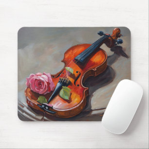 Alte Violine mit rosa Rose Impressionismus Mousepad
