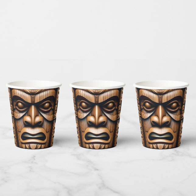 Alte Wächter: Tiki Holzkunst Pappbecher (Multi)