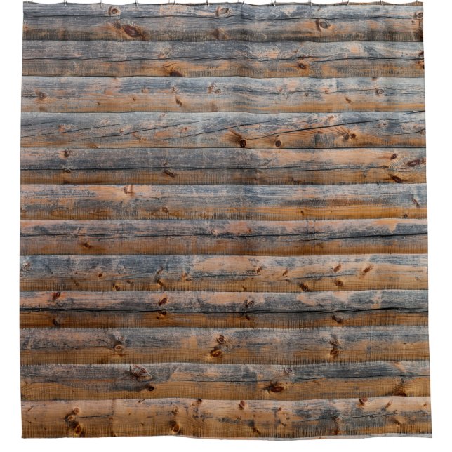 Alte Wand aus Holzplanken mit Rissen. Beam Duschvorhang (Vorderseite)