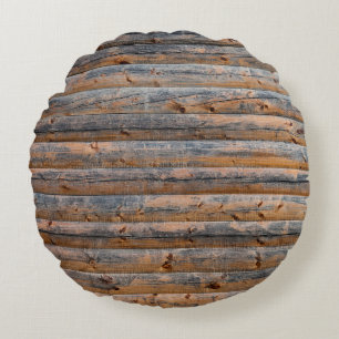 Alte Wand aus Holzplanken mit Rissen. Beam Rundes Kissen