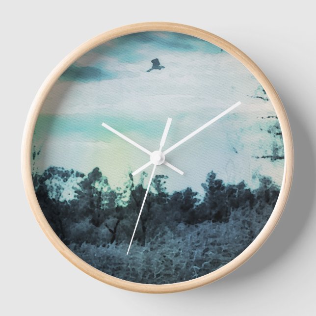 Alte Wasserfarbe mit Vogelmauer Uhr (Vorderseite)