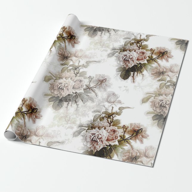 Alte, weiche Rose, grau-rosa Bouquet-Muster Geschenkpapier (Ungerollt)