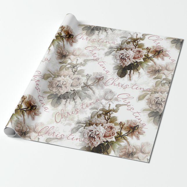 Alte, weiche Rose, rosa, graues Bouquet-Muster Geschenkpapier (Ungerollt)
