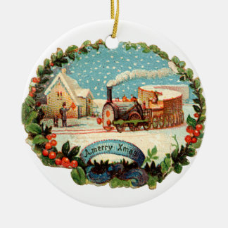 Alte Weihnachten, Dampfzug Keramik Ornament