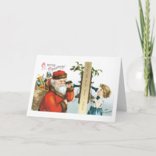 Alte Weihnachten, die Mädchen nennen den Weihnacht Feiertagskarte