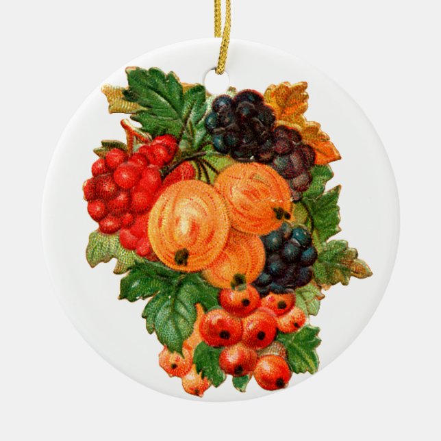 Alte Weihnachten, Früchte Keramik Ornament (Vorne)