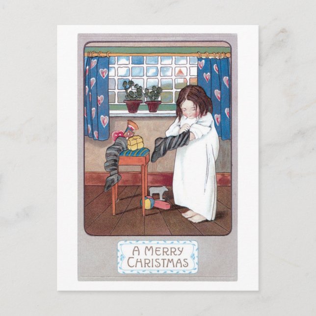 Alte Weihnachten, Mädchen Feiertagspostkarte (Vorderseite)