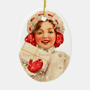 Alte Weihnachten, Mädchen Keramikornament