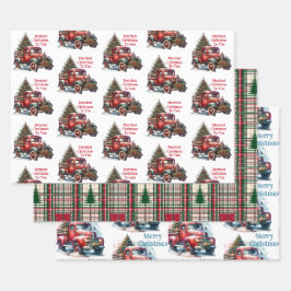 Alte Weihnachts-Vintage Trucks Geschenkpapier Set