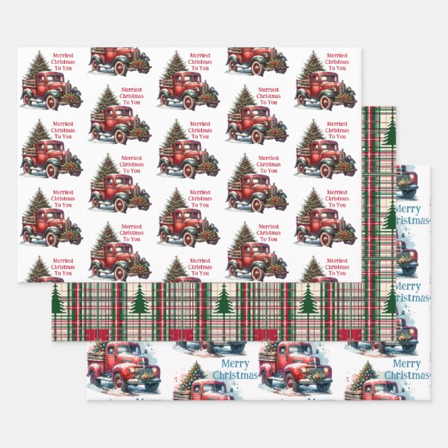 Alte Weihnachts-Vintage Trucks Geschenkpapier Set (Set)
