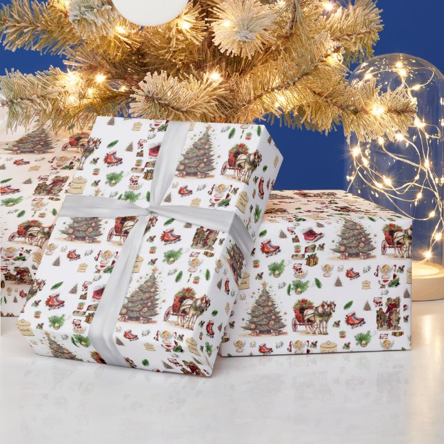 Alte Weihnachts-Wrap-Geschenkpapier mit Weihnachts Geschenkpapier (Feiertage)