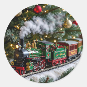 Alte Weihnachtsbahn unter dem Baum Runder Aufkleber