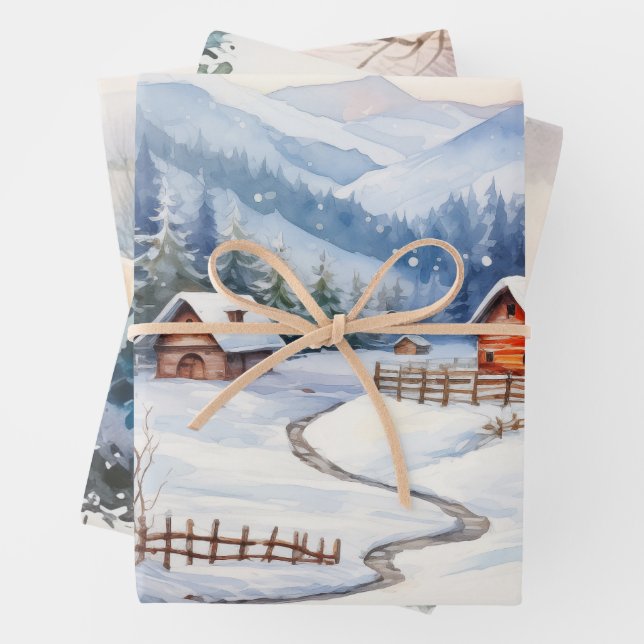 Alte Weihnachtsbauernhöfe in den Bergen Geschenkpapier Set (Beispiel)