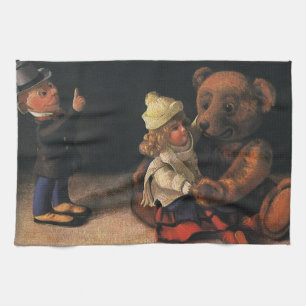 Alte Weihnachtsfiguren, Puppe und ein Teddybär Geschirrtuch