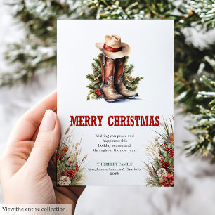 Alte Weihnachtsgrußkarte aus dem Wilden Westen mit Feiertagskarte