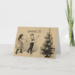 Alte Weihnachtskarte Weihnachtsbaum Glædelig Jul Feiertagskarte