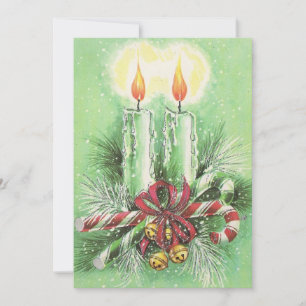 Alte Weihnachtskerzen, Glocken und Zuckerstangen Feiertagskarte