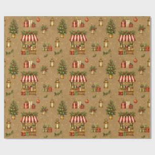 Alte Weihnachtsmarkt-Warm-Taupe-Verpackungspapier Geschenkpapier