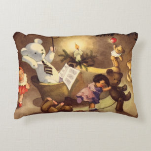 Alte Weihnachtsspielzeuge, tanzende Puppen, Teddyb Dekokissen