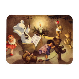 Alte Weihnachtsspielzeuge, tanzende Puppen, Teddyb Magnet