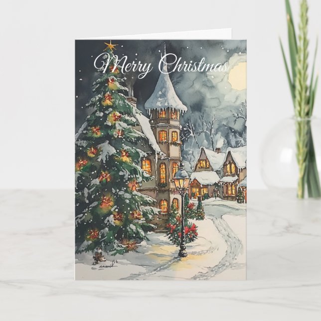 Alte Weihnachtsstimmung Szene Feiertagskarte (Vorderseite)