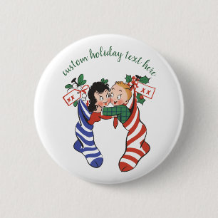 Alte Weihnachtsstrümpfe mit süßen Kindern Button