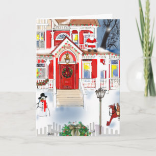 Alte Weihnachtsszene viktorianisches Haus Schnee Karte