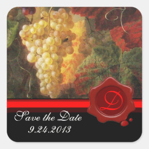 ALTE WEINRÜSTE PARTY, ROTES WAX SIEGEL QUADRATISCHER AUFKLEBER