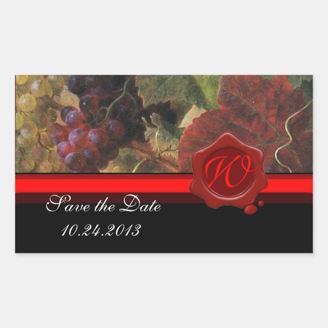 ALTE WEINRÜSTE PARTY, ROTES WAX SIEGEL RECHTECKIGER AUFKLEBER (Vorderseite)