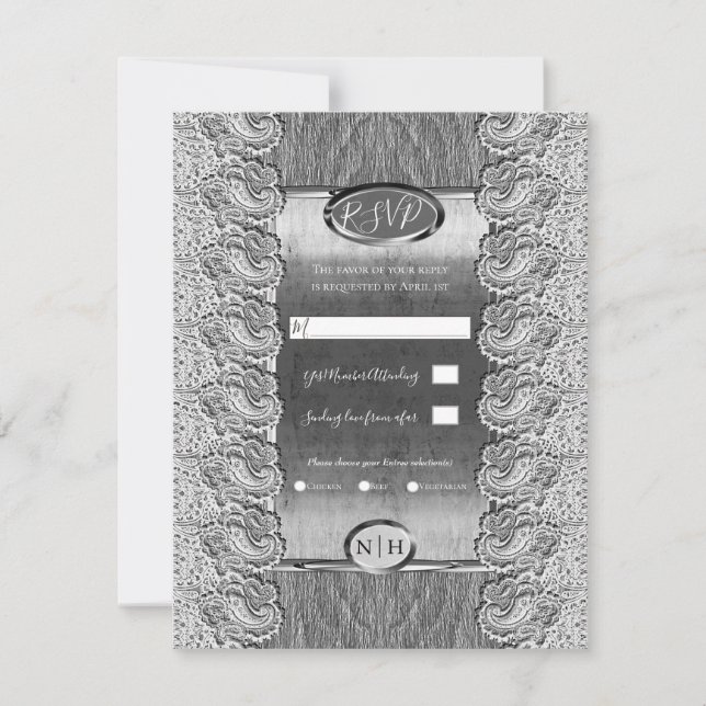 Alte weiße Spitzen, graues Holz Silberhochzeit Einladung (Vorderseite)