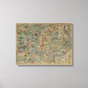 Alte Welt "Carta Jachthafen-" Karte Leinwanddruck