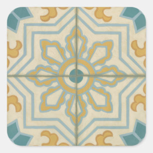 Alte Welt dekoratives Fliesenmuster Quadratischer Aufkleber