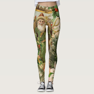 Alte Welt Grüner Weihnachtsmann Weihnachten Collag Leggings