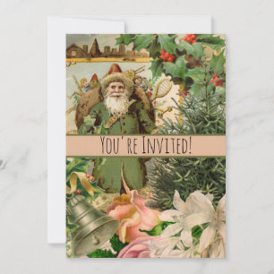 Alte Welt Grüner Weihnachtsmann Weihnachtscollage  Einladung