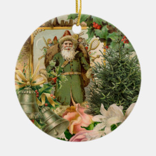 Alte Welt Grüner Weihnachtsmann Weihnachtscollage  Keramik Ornament