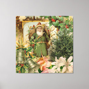 Alte Welt Grüner Weihnachtsmann Weihnachtscollage  Leinwanddruck