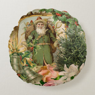 Alte Welt Grüner Weihnachtsmann Weihnachtscollage Rundes Kissen
