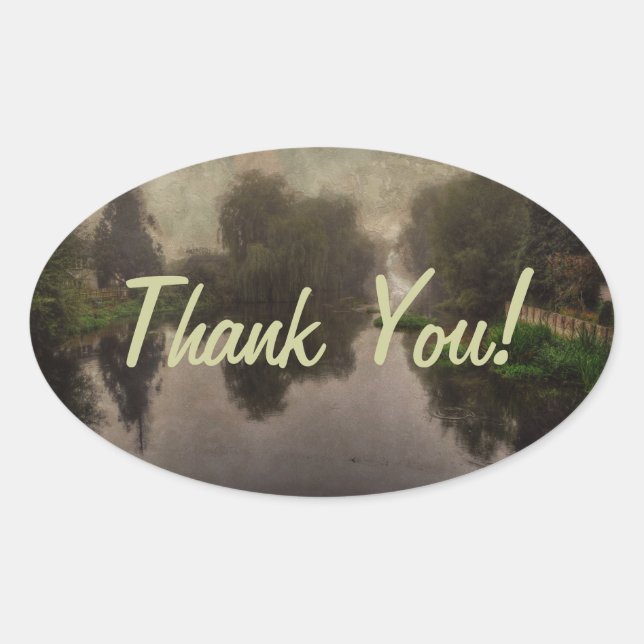 Alte Welt Landschaft Kunstmalerei Ovaler Aufkleber (Vorderseite)