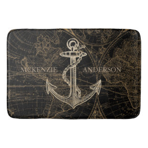 Alte Welt Nautic Anchor Monogram Black Badematte