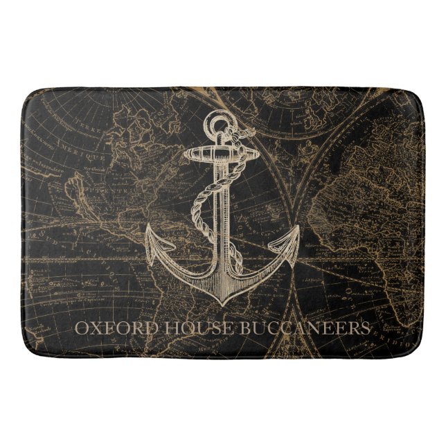 Alte Welt Nautic Anchor Monogram Black Badematte (Vorderseite)