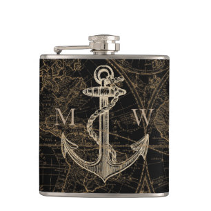 Alte Welt Nautic Anchor Monogram Black Flachmann