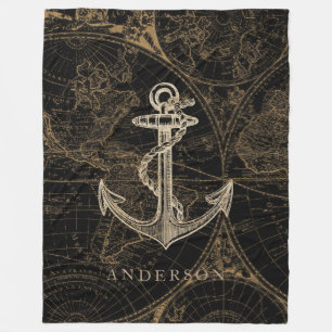 Alte Welt Nautic Anchor Monogram Black Fleecedecke
