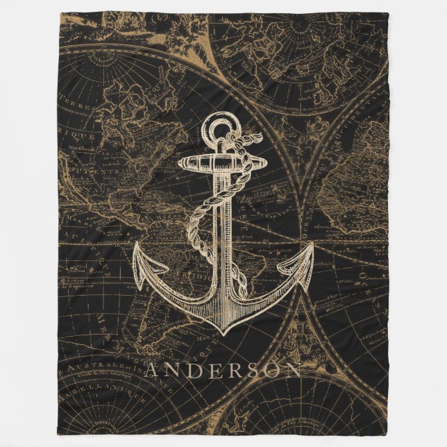 Alte Welt Nautic Anchor Monogram Black Fleecedecke (Vorderseite)